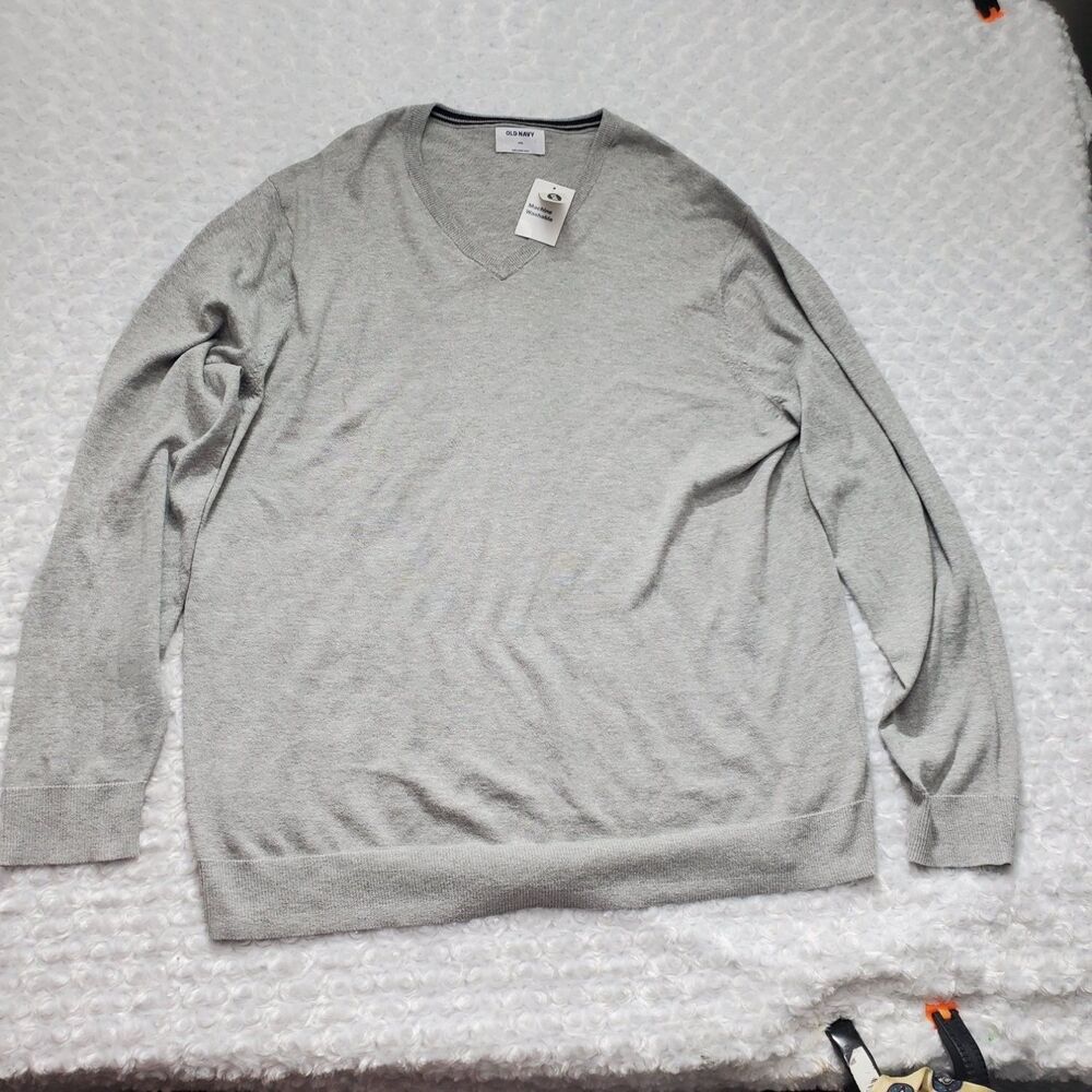 Old Navy V-Neck Sweater Mens 3XL Heather Gray Long Sleeve Pullover NWT